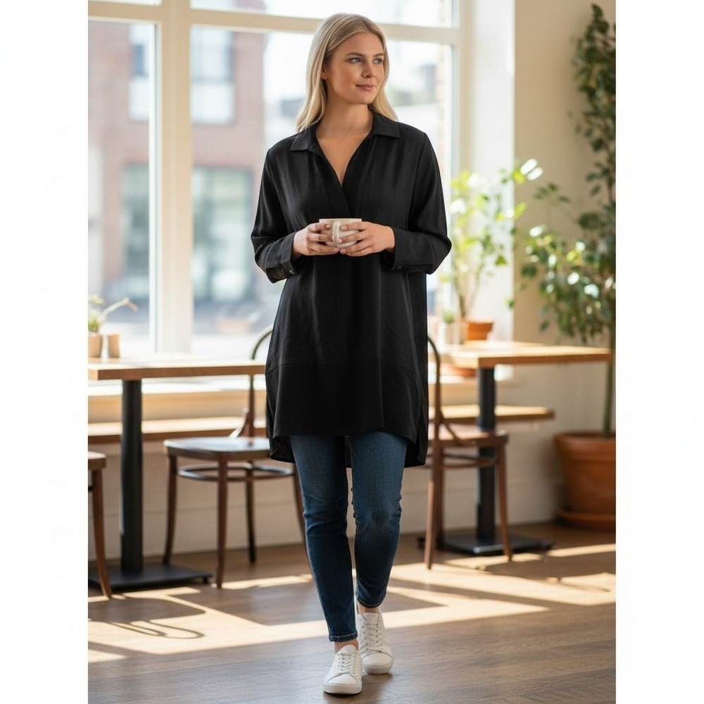 Banana Republic Womens XS Lagenlook Top V-Neck Oversized sheen spread collar NWT